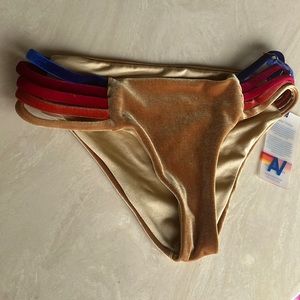 Aviator Nation Velvet Rainbow Open Sides Sporty Swim Bottoms Gold XS